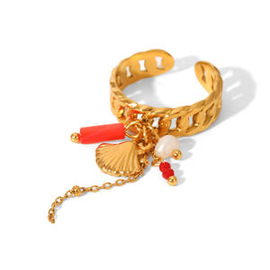 Bague ajustable pour femme en acier inoxydable plaqué or 18 carats avec coquille texturée <span class=keywords><strong>Cora</strong></span> et cristal - Product Image 5