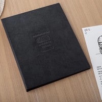 Couverture de menu de restaurant burger personnalisé porte-menu en cuir noir avec logo en relief pour livre de menu de restauration rapide, café et bar