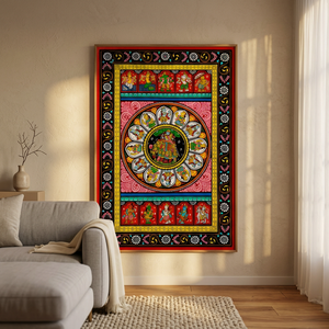 Peinture Radha Krishna Pattachitra |   Décoration murale d'art populaire indien traditionnel |   Œuvre d'art ethnique mythologique faite à la main - Product Image 6