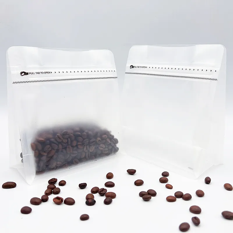 Ücretsiz örnekleri yeni varış 250gr kahve çanta şeffaf kare alt ambalaj torbalar