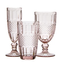 Ensemble de verres à vin rouge en verre bleu vintage à motif diamant personnalisé pour mariage
