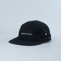 Casquette Gorpcore 5 panneaux personnalisable avec logo, en nylon noir, pour la course, la performance urbaine et sur sentier, séchage rapide, style camper, unisexe, jockey, vente en gros