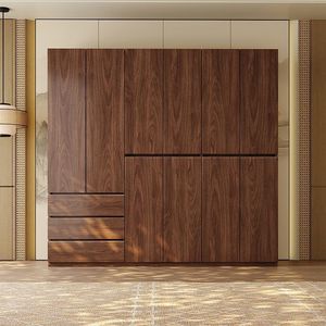 Armoire en bois massif noyer noir, grand meuble de rangement pour chambre à coucher, usage domestique - Product Image 1