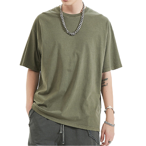 Camiseta de Manga Corta para Hombre, 100% Algodón, Teñida con Hilo, Estilo Hip Hop, Cuello Redondo, Ajuste Holgado, Estampado por Transferencia de Calor, Tejida - Product Image 4