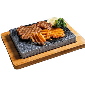 Restaurant occidental et maison aliments chauds barbecue <span class=keywords><strong>cuisson</strong></span> vaisselle pierre <span class=keywords><strong>de</strong></span> lave noire grill steak barbecue assiettes - Product Image 1