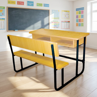 Ensemble de bureau et chaise personnalisés en gros pour élèves du primaire, bureau double en bois et banc pour salle de classe