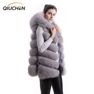 QIUCHEN QC8056 Spedizione Gratuita Nuovo Arrivo Gilet in <span class=keywords><strong>Vera</strong></span> <span class=keywords><strong>Pelliccia</strong></span> di <span class=keywords><strong>Volpe</strong></span> con Cappuccio in Cotone Taglie Forti Alta Qualità Spesso e alla Moda - Product Image 1