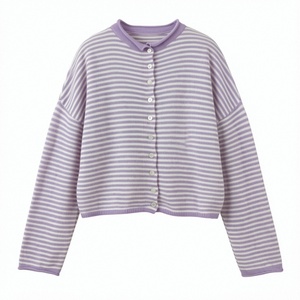 Fabricantes de Ropa Profesional, Suéteres de Punto a Rayas para Mujer, Cárdigan de Manga Larga con Botones - Product Image 6