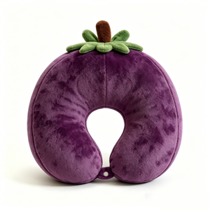 Oreiller de voyage en velours doux personnalisé en forme d'aubergine violette, coussin de cou mignon en forme de légume de dessin animé à un œil qui cligne pour avion - Product Image 1