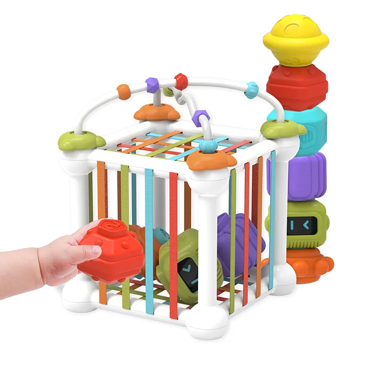 Mainan Pembelajaran Awal untuk Balita Bayi Sensor Bin Bentuk Penyortir Mainan Kubus Warna-warni