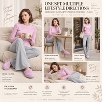 Ensemble de loungewear personnalisé pour femme : Haut court à col ras du cou et manches longues avec ourlet surpiqué et pantalon évasé à taille color block