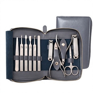 Kit de manucure et pédicure portable en acier inoxydable, 11 pièces, ensemble de soins des ongles avec étui, coupe-ongles, lime à ongles, ciseaux, pour la maison et les voyages - Product Image 1