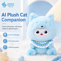 AI Himmelblauer Katzen-Plüschtier mit Schwanzwedeln, Spitzenhäkelkragen, ABS-Gesicht, Sprachklon, 50+ Sprachen, Langzeitgedächtnis, 2.4G