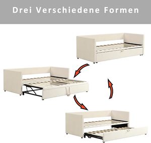 Sofá <span class=keywords><strong>Cama</strong></span> Convertible 3 en 1 Tapizado con <span class=keywords><strong>Cama</strong></span> <span class=keywords><strong>Nido</strong></span> Extraíble, Estructura Moderna con <span class=keywords><strong>Cama</strong></span> Extraíble de Altura Ajustable, Color Crema Beige - Product Image 4