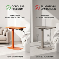 Table de chevet portable avec batterie rechargeable, hauteur réglable, avec 4 roues cachées pour la maison/la chambre/le bureau