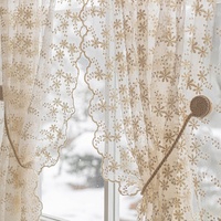 Cortina corta bordada de encaje transparente 100% poliéster estilo japonés-coreano moderno sin perforaciones para ventana de media altura o de piso a techo pequeña