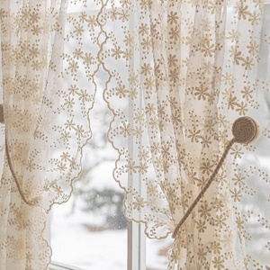Voilage court brodé style Japonais-Coréen en dentelle crème, <span class=keywords><strong>sans</strong></span> perçage, pour fenêtre en baie ou petite fenêtre pleine hauteur, idéal comme séparateur. - Product Image 3
