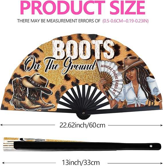 Boot Event Sample Leopard Print Boots on the Ground Folding Clack Fan, Cowboy Style Hand ...