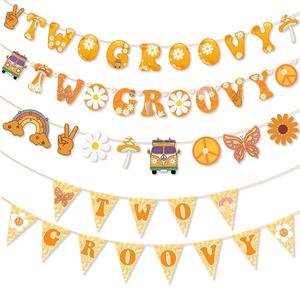 Nuovo fiore arcobaleno farfalla triangolo carta Banner due Groovy 2 ° compleanno decorazione forniture - Product Image 1