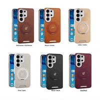 Étui de téléphone en cuir PU magnétique de qualité supérieure pour Samsung S26 S23 S24 Ultra S25 Plus avec protection à 360° °   Support rotatif pour anneau de fixation avec coque de protection