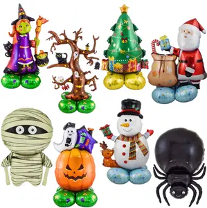 圣诞树千斤顶灯笼蜘蛛雪人女巫圣诞老人铝箔气球圣诞万圣节派对用品