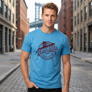 เสื้อยืดแขนสั้นผู้ชาย Brooklyn for City ระบายอากาศได้ดี สีน้ำเงิน ผ้าฝ้าย พิมพ์ลายตัวอักษร คอกลม ทรงลำลอง ใส่สบาย น้ำหนัก 220 กรัม - Product Image 1