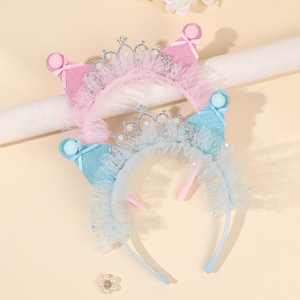 Diadema con Orejas <span class=keywords><strong>de</strong></span> Gato y Tiara <span class=keywords><strong>de</strong></span> Princesa, con Encaje, Tul, Pedrería y Perlas, para Niñas, Accesorios para el Cabello, para Fiestas <span class=keywords><strong>de</strong></span> Cumpleaños - Product Image 2