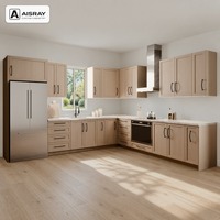 Armoires de cuisine en placage de bois RTA au design Shaker, aménagement en forme de L et unités prêtes à assembler avec dimensions personnalisées