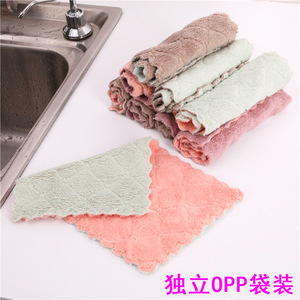 Diamond Patterned Double Sided Microfiber Dishcloth Thickened Kitchen Cleaning Towel For <b>Pots</b> And Pans - Product Image 5