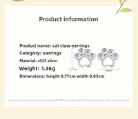 Boucles d'oreilles en argent sterling 925 à la mode, motif patte de chat, zircon de haute qualité, boucles d'oreilles pour femmes