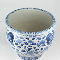 Jingdezhen dilukis tangan besar luar ruangan keramik pot tanaman biru putih pola daun pot bunga & penanam