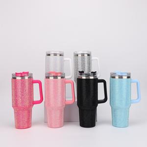 แก้วน้ำเก็บความเย็นสุญญากาศแบบมีหูจับ ขนาด 40 ออนซ์ ประดับคริสตัลเพชรระยิบระยับ ขายส่ง - Product Image 3