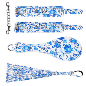 Custom Blue-and-White Porcelain Pattern Handcuffs and Punishment Whip Leather Spanking Paddle for <strong>Bondage</strong> BDSM Sex Toys - Product Image 1