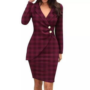 Vestidos de Mujer Elegantes de Color Sólido con Cuello en V, Manga Larga, 2 Botones, Ajustados, para el Trabajo - Product Image 1