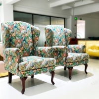 Fauteuil d'appoint vintage à imprimé jungle, avec pieds en bois massif, rembourré, pour salon et chambre à coucher