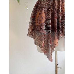 Vestido Halter Bohemio para Mujer con Estampado Paisley, de Gasa, Cintura Imperio, Silueta Asimétrica, Transpirable, Mini Vestido Fluido para Fiesta - Product Image 2