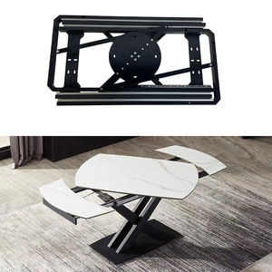 Meccanismo Scorrevole in Legno con Base in Acciaio al Carbonio, Tavolo da Pranzo Multifunzionale Estensibile e Retrattile, Nero - Product Image 1