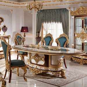 Set di <span class=keywords><strong>Tavolo</strong></span> e Sedie di Lusso per Sala da Pranzo con Cornice Intagliata a Mano, Decorazioni in <span class=keywords><strong>Foglia</strong></span> d'<span class=keywords><strong>Oro</strong></span> e Mobili Dipinti a Mano - Product Image 1