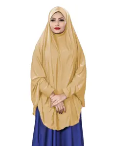 米色彩色缝针针织可拉伸伊斯兰Chaderi头巾，带面纱和袖子
