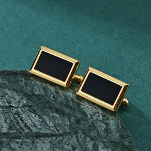 In acciaio inossidabile placcato oro gemello quadrato nero pietra onice intarsio camicie <span class=keywords><strong>gemelli</strong></span> per uomo - Product Image 5