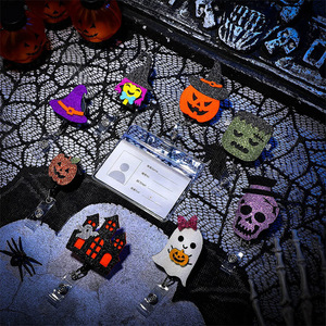 Clips/llaveros retráctiles de fieltro con temática de Halloween, con tiradores, con diseños de calabazas, fantasmas, arañas, brujas, y - Product Image 4