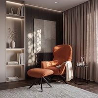 Fauteuil lounge pivotant moderne avec repose-pieds, dossier haut, fauteuil d'appoint à oreilles, base en métal araignée pour chambre, bureau, coin lecture