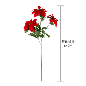 Poinsettia 2024 3 teste di fiori artificiali luminosi rosso flanella <span class=keywords><strong>oro</strong></span> polvere nucleo natale mazzo di Natale di Poinsettia - Product Image 2