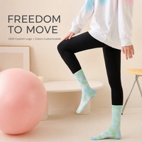 Chaussettes de yoga mi-mollet pour femmes, personnalisées OEM, tie-dye, antidérapantes, respirantes, pour le sport, vente en gros, logo personnalisé, faible MOQ