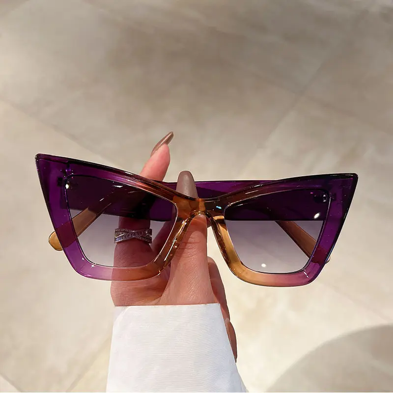 Trendy purple grandes oversized sunglasses big cat eye sun glasses plástico uv tons óculos homens eyewear logotipo personalizado