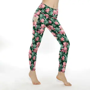 Leggings personnalisés à sublimation pour yoga, taille haute, avec imprimé floral, vente en gros de leggings d'entraînement décontractés pour femmes