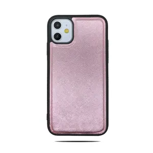 时尚粉色pu saffiano手机后盖保护壳 (适用于iphone 9 11保护壳)