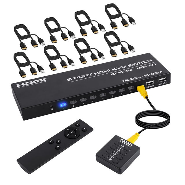 FJ-HK801A Fjgear Good Quality 3840*2160/60Hz Usb2.0 Kvm Switcher Selector Switch Hdmi 8Port Usb 4K Hdmi Switch