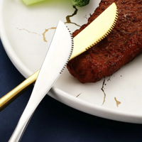 Ensemble de couverts de luxe en acier inoxydable doré, couteau à steak, fourchette, cuillère, vaisselle de table pour mariage, banquet, cadeau, vente en gros