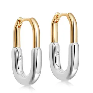 Gemnel two tone U shape hoop fashion jewelry huggie chunky earrings 2024